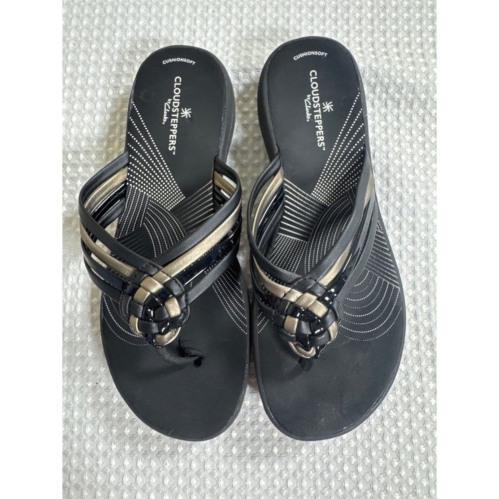Clarks Sandals Womens 8 Arla Glison Black Pewter Cloudsteppers EUC